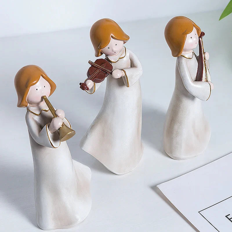 Afralia™ Vintage Musician Figurines: Violinist & Flute Girls Resin Sculpture Craftsmanship