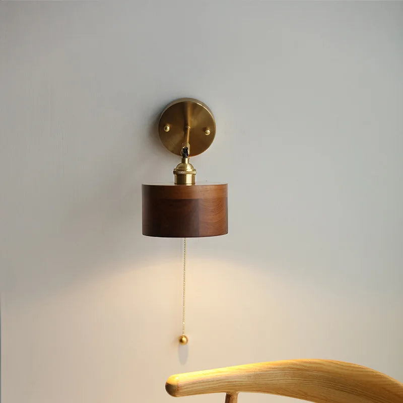 Afralia™ Wood Wall Light Pull Chain Switch LED Sconce for Bedroom Bathroom Mirror