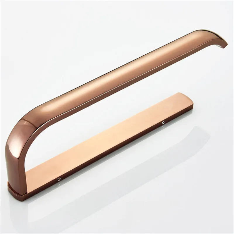 Afralia™ Rose Gold Towel Hanger Wall Mounted - Bathroom Brass Towel Bar Rack - White Towel Holder