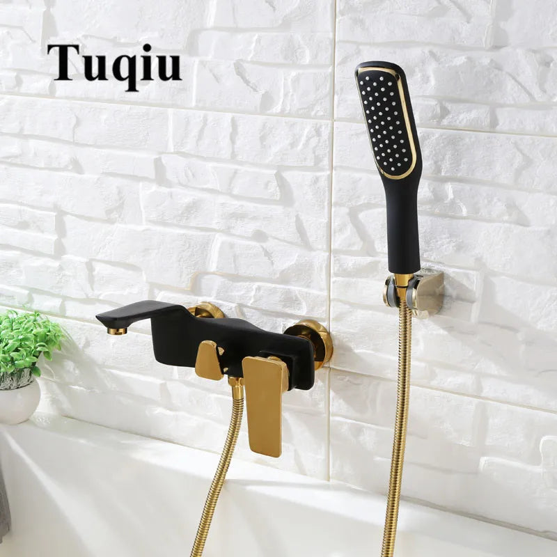 Afralia™ Gold & White Wall Mounted Bathtub Faucet, Brass Bath Shower Mixer