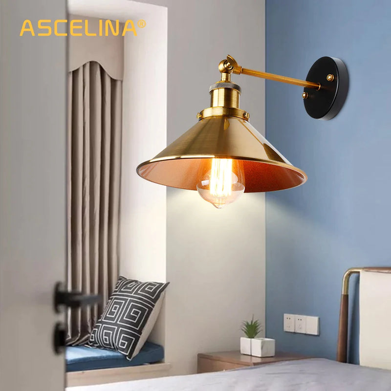 Afralia™ Vintage Loft LED Wall Lamp Iron Lampshade E27 Edison Bedroom Wall Light