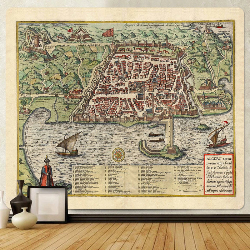 Afralia™ Medieval Map Bohemian Tapestry Wall Hanging for Home Decor