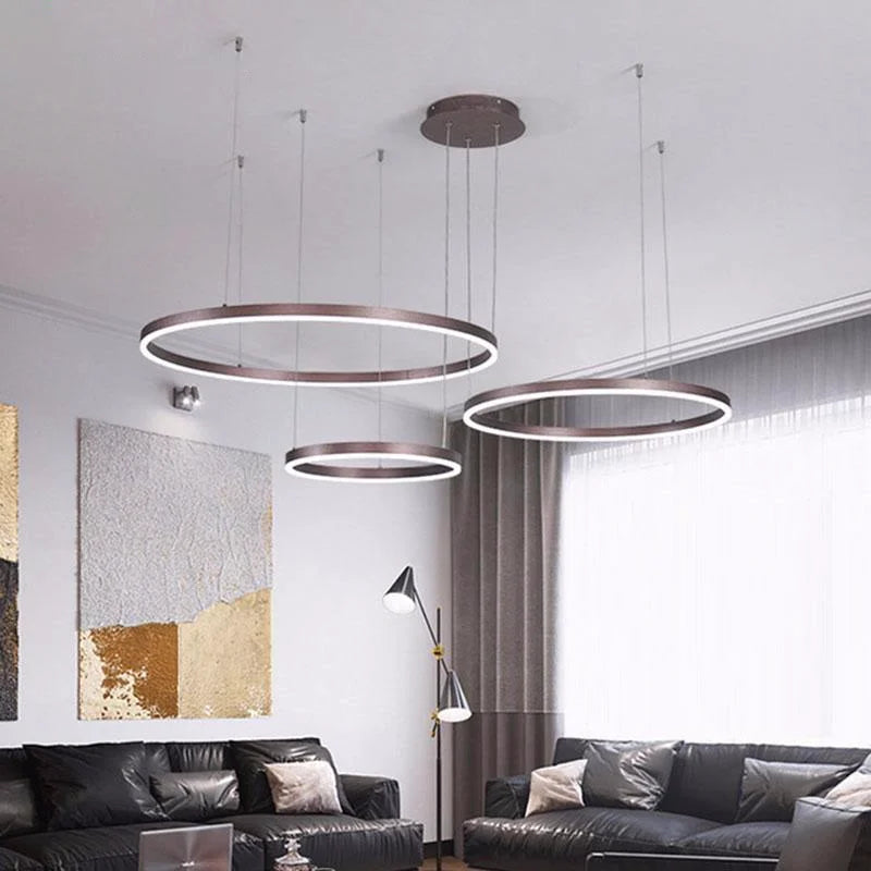 Afralia™ Brushed Gold LED Chandelier Rings Ceiling Mounted Lighting