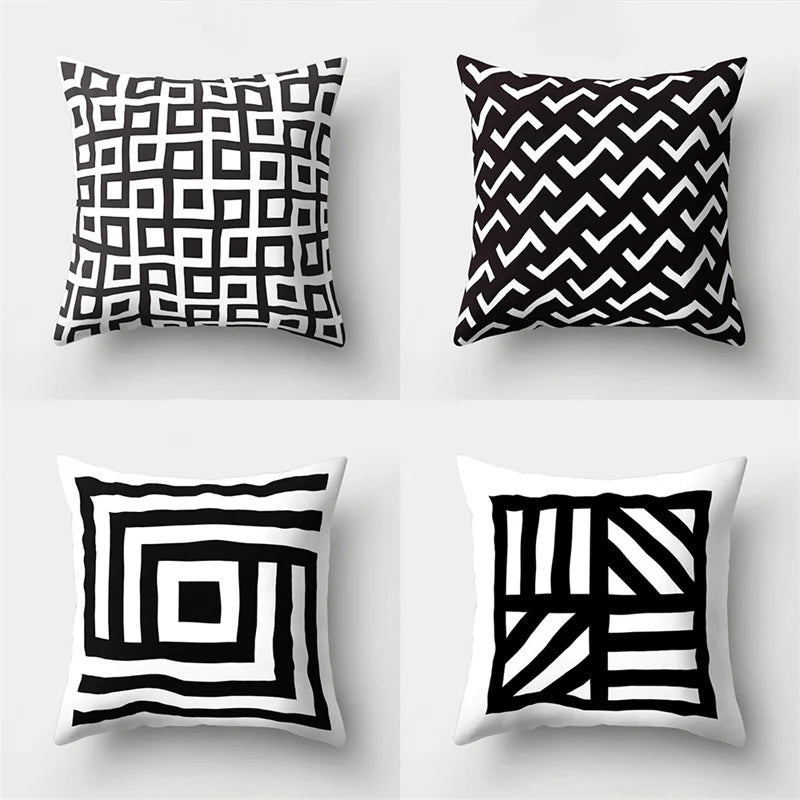 Afralia™ Geometric Star Print Pillow Cover for Home Decor - Black & White Square Texture