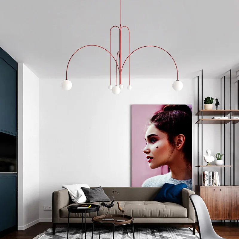 Afralia™ Red Glass Ball Chandelier: Modern Geometric Arch Hang Lamp for Home Decor