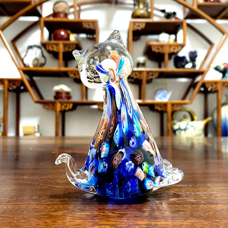 Afralia™ Cute Cat Glass Figurine | Crystal Animal Sculpture | Home Table Decor, Kids Gift