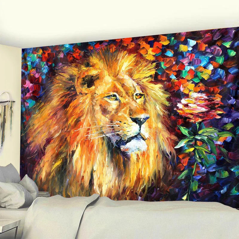 Afralia™ Lion Psychedelic Art Tapestry for Home Decoration Hippie Bohemian Living Room Wall Art