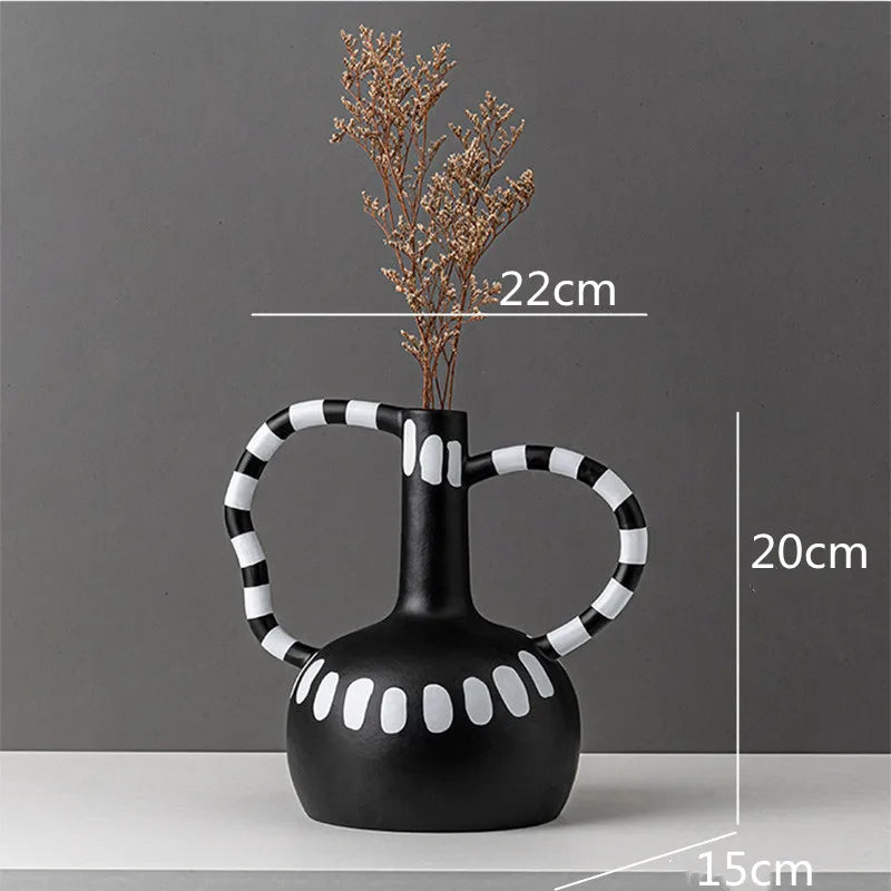Afralia™ Ceramic Vase with Black and White Spots | Abstract Wave Point Design