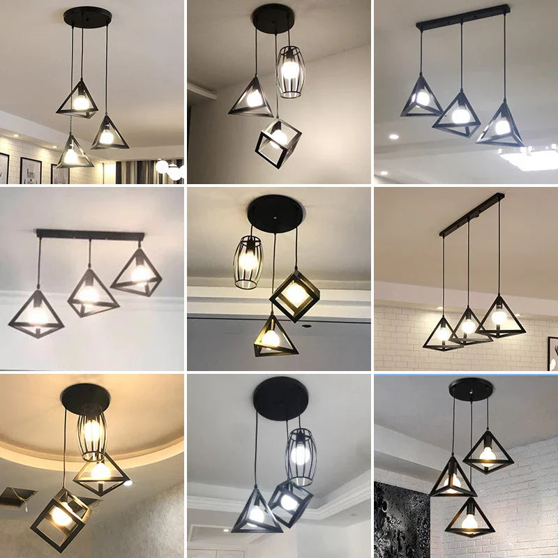 Afralia™ Retro Loft Black Chandelier Pendant Lamp for Dining Room Bedroom Restaurant