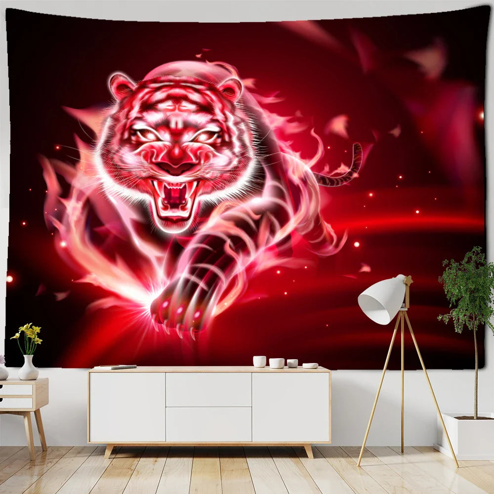 Psychedelic Tiger Tapestry Wall Hanging by Afralia™ - Witchcraft Animal Art for Hippie Home