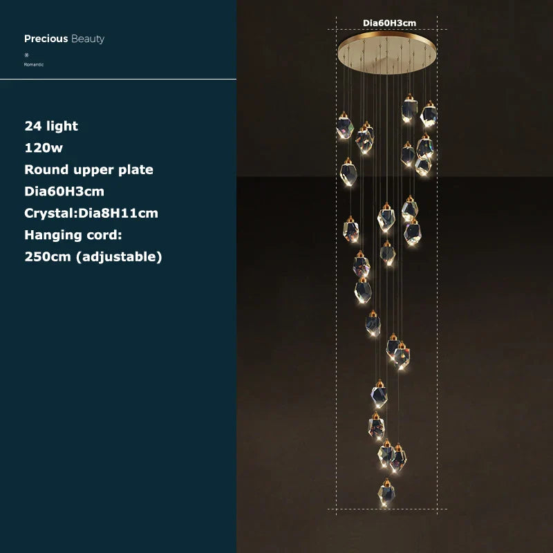 Afralia™ Crystal Stone Copper Chandelier - LED Postmodern 2025 Lighting for Staircase