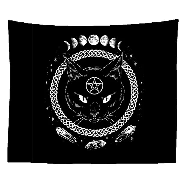 Afralia™ Cat Coven Mysterious Baphomet Occult Wall Tapestry Home Decor