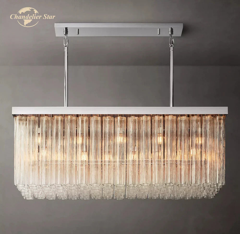 Afralia™ Cielo Rectangular LED Chandelier for Living Dining Kitchen Island Lamps