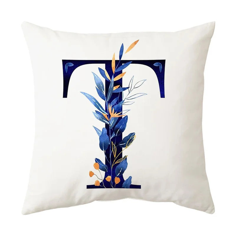 Afralia™ Blue Alphabet Flower Letter Pillowcase for Home Decor