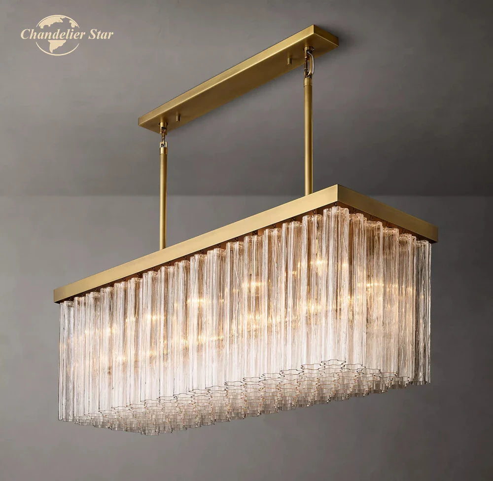 Afralia™ Cielo Rectangular LED Chandelier for Living Dining Kitchen Island Lamps