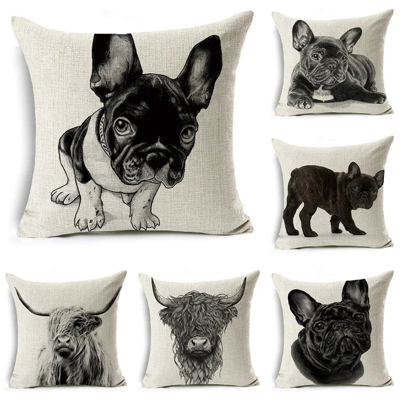 Afralia™ Mini French Bulldog Linen Pillowcase for Home Decor