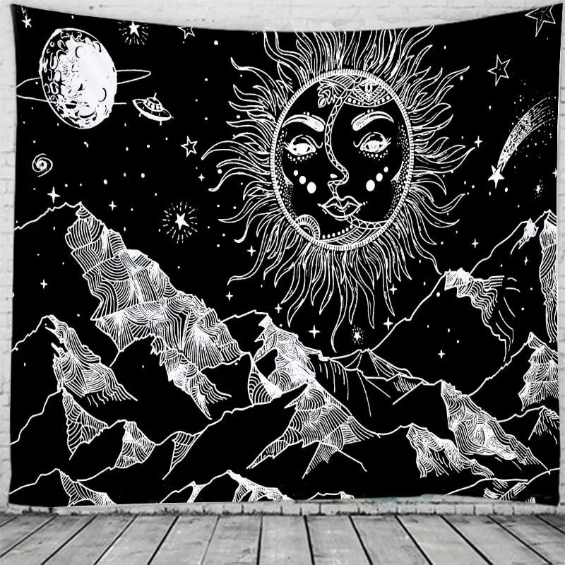 Afralia™ Mandala Sun Moon Tapestry Wall Hanging Hippie Decor Rug 95x73cm