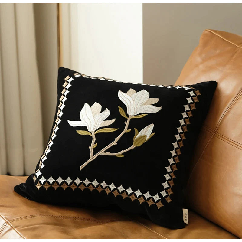 Afralia™ Round Velvet Floral Garland Embroidered Cushion Cover - French Retro Style