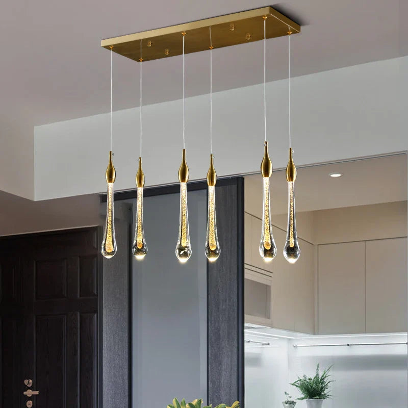 Afralia™ Water Drop LED Gold Chandelier for High Ceiling, Staircase Lighting