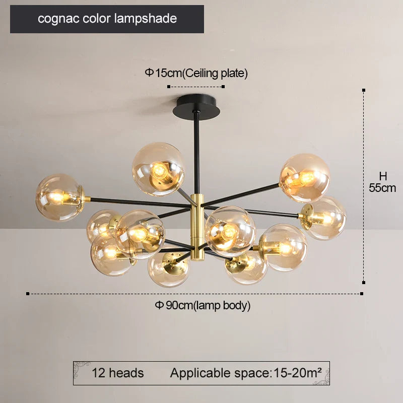 Afralia™ Glass Ball LED Chandelier: Retro Round Wrought Iron Indoor Lighting for Kitchen, Living Room, Farmhouse