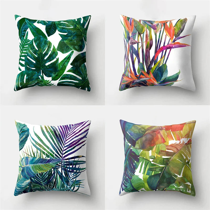 Afralia™ Nordic Green Leaves Cactus Cushion Cover 45x45cm for Home Decor & Sofa