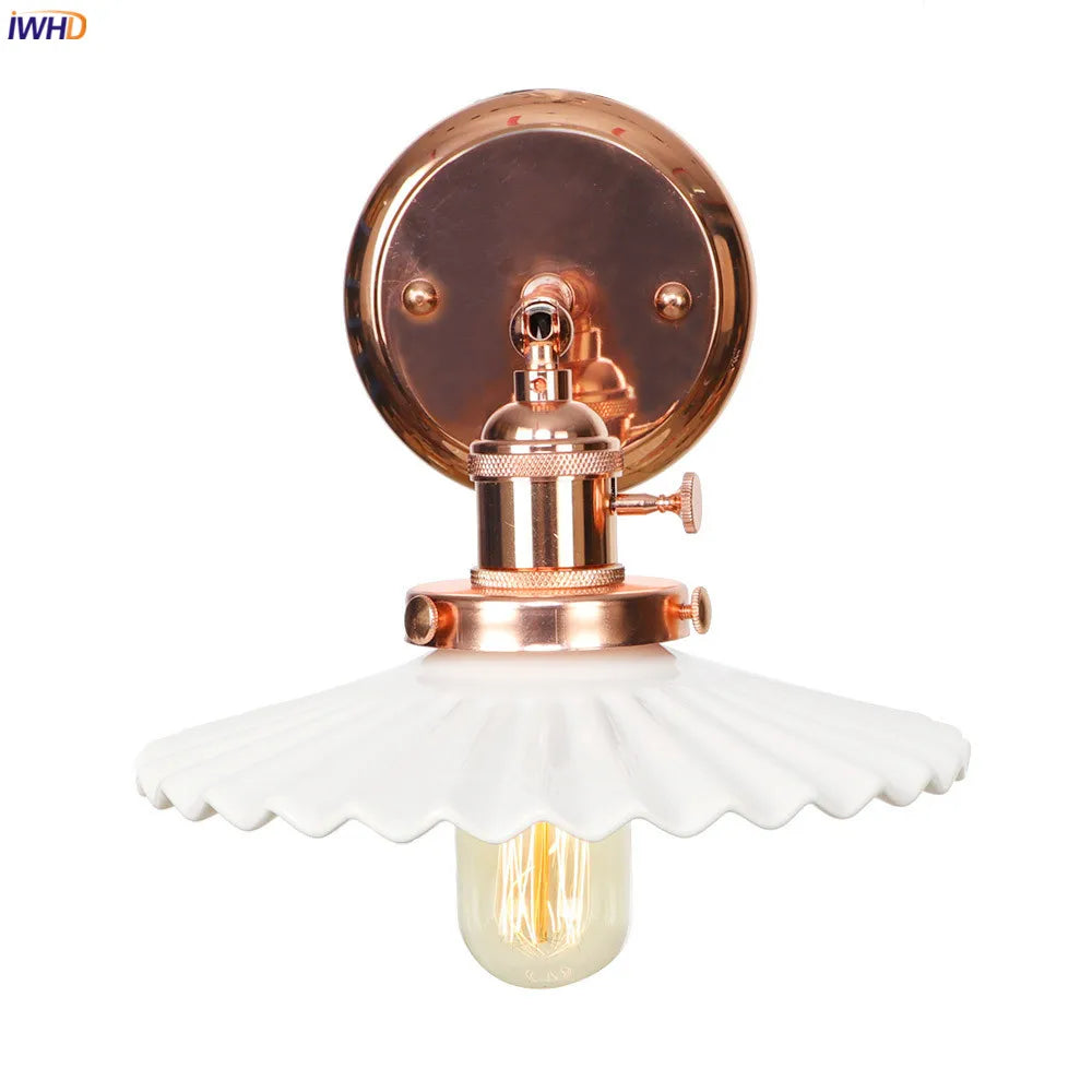 Afralia™ White Ceramic LED Wall Sconce Switch Rose Gold Bedroom Stair Mirror Light