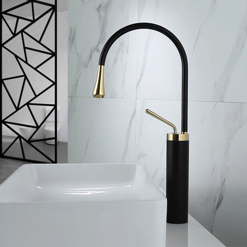 Afralia™ Black Gold Basin Faucet - Swivel Kitchen Sink Water Crane with Hot and Cold Handles