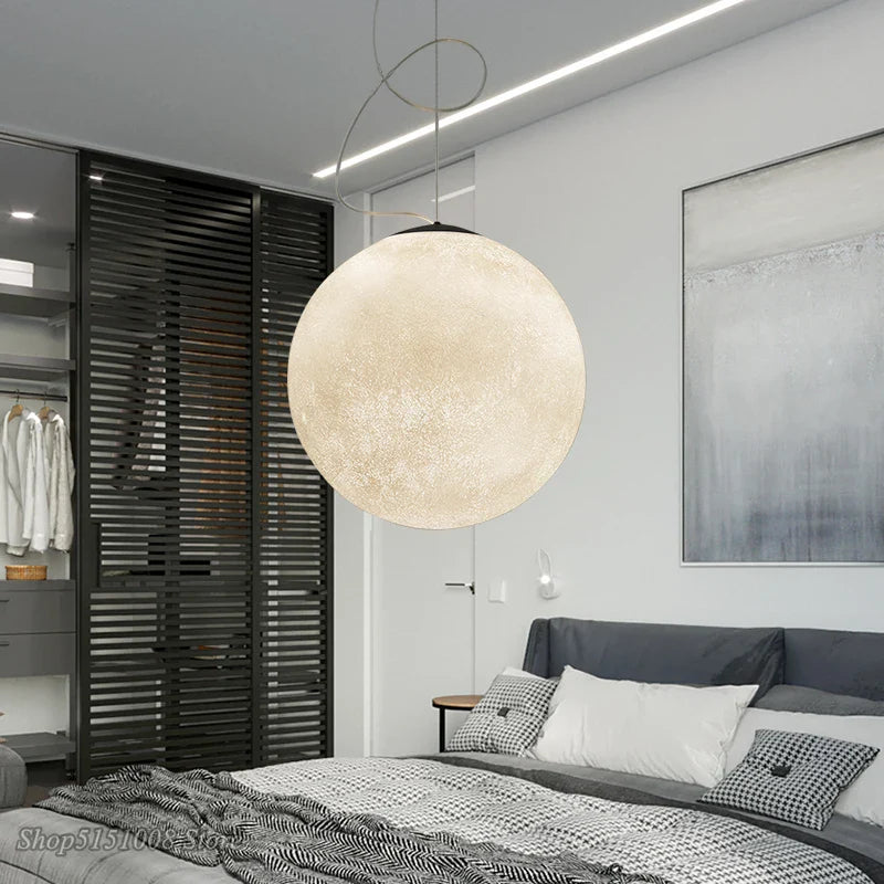 Afralia™ Nordic Moon Light Ball Pendant Lamp Resin Dining Coffee Living Room Design