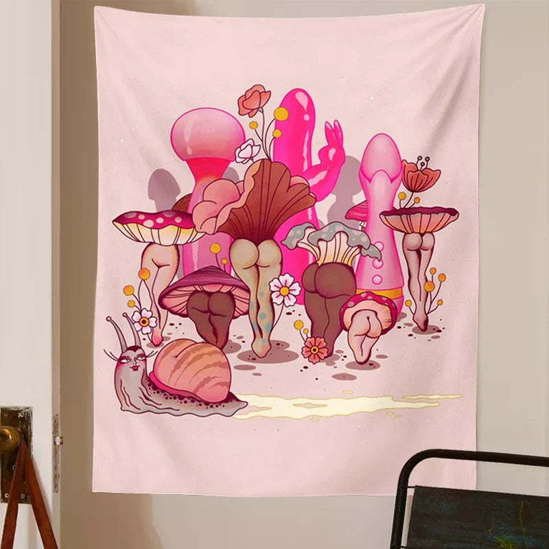 Afralia™ Mushroom Maiden Tapestry: Botanical Cactus Chart Wall Hanging for Bohemian Home Decor