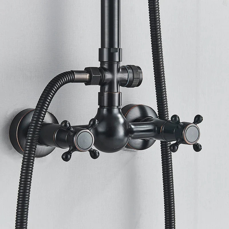 Afralia™ Dual Handle Black Shower Set Faucet with Rainfall Shower Mixer Tap