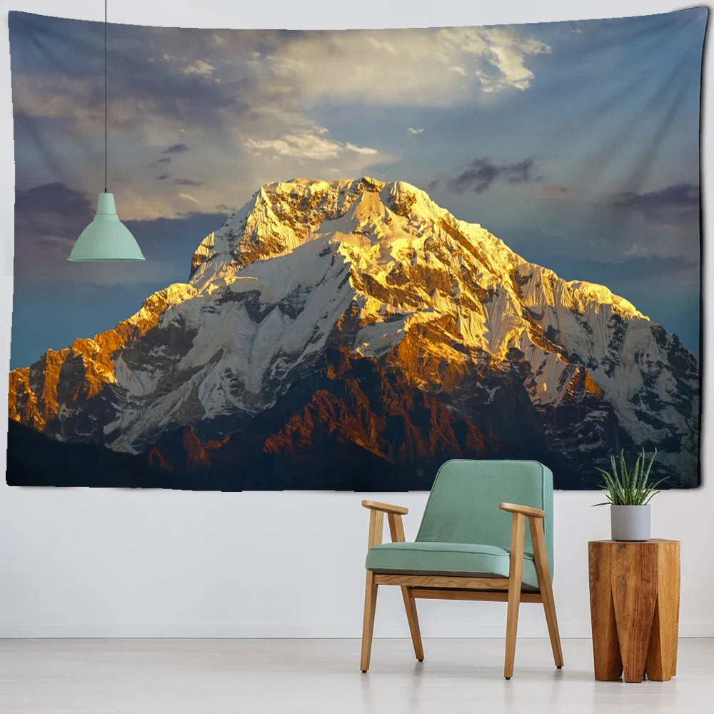 Mountain Peak Tapestry: Himalayas Scenery Wall Hanging by Afralia™