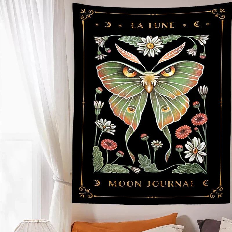 Afralia™ Moon Moth Tapestry Wall Hanging - Mystical Moon Phase & Cottagecore Wall Art