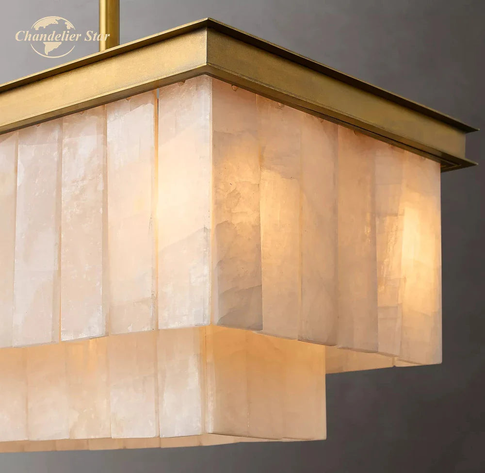 Afralia™ LED Marble Glace Calcite Chandelier for Kitchen Island, Dining & Living Room