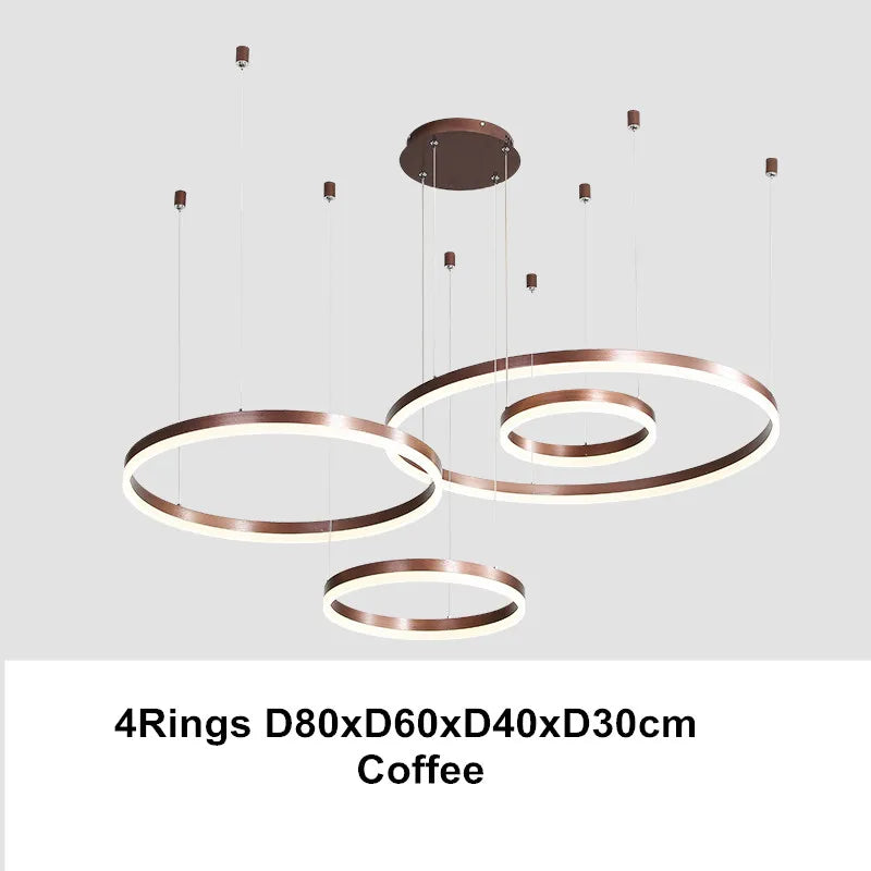 Afralia™ LED Chandelier Rings Pendant Light - Coffee Gold Dimmable Ceiling Lamp