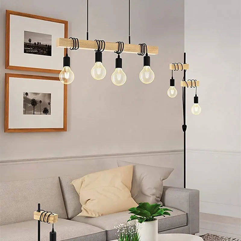 Afralia™ Nordic Wood Chandelier Light Fixture. Adjustable DIY Headlight for Dining Room, Bar, Minimalist Design.