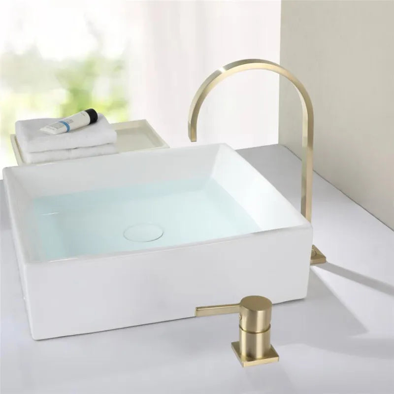 Afralia™ Brushed Gold Basin Faucet: 360 Rotating Two Hole Widespread Bathroom Sink Tap