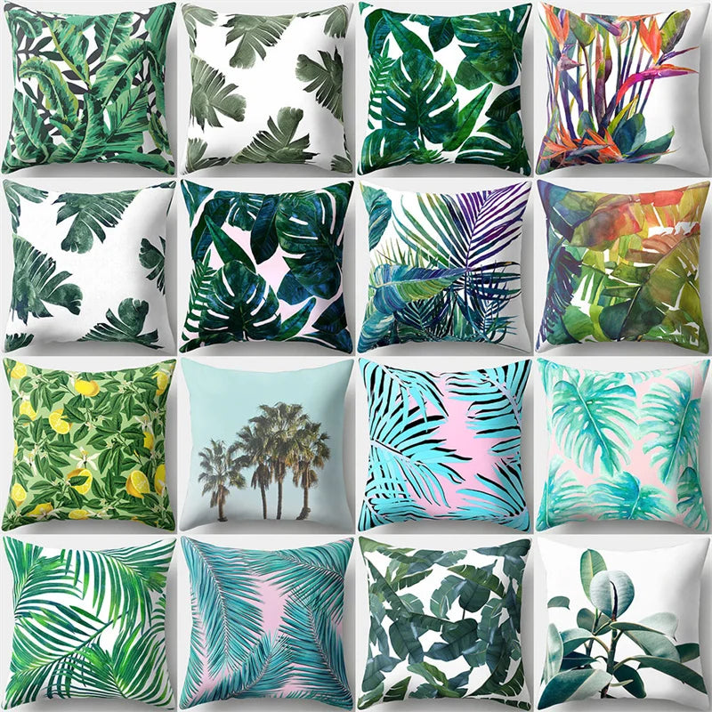 Afralia™ Nordic Green Leaves Cactus Cushion Cover 45x45cm for Home Decor & Sofa