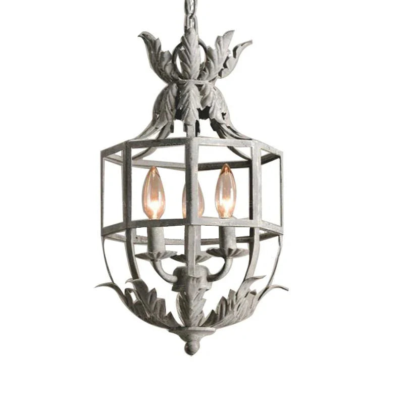 Afralia™ Grey/Gold Metal Cage Chandelier: Russian-Inspired, 3-Light Lustre for Nursery, Kitchen, Dining