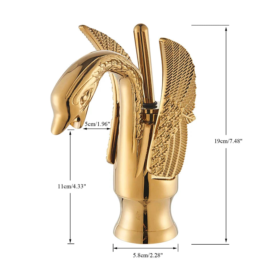 Afralia™ Brass Golden Swan Faucet for Bath Basin, Cold & Hot Water Mixer Tap