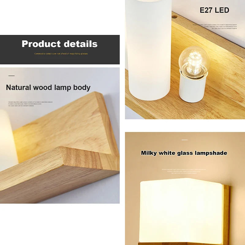 Afralia™ Modern Wood Glass Wall Lamp LED Sconces Lights Indoor Decor