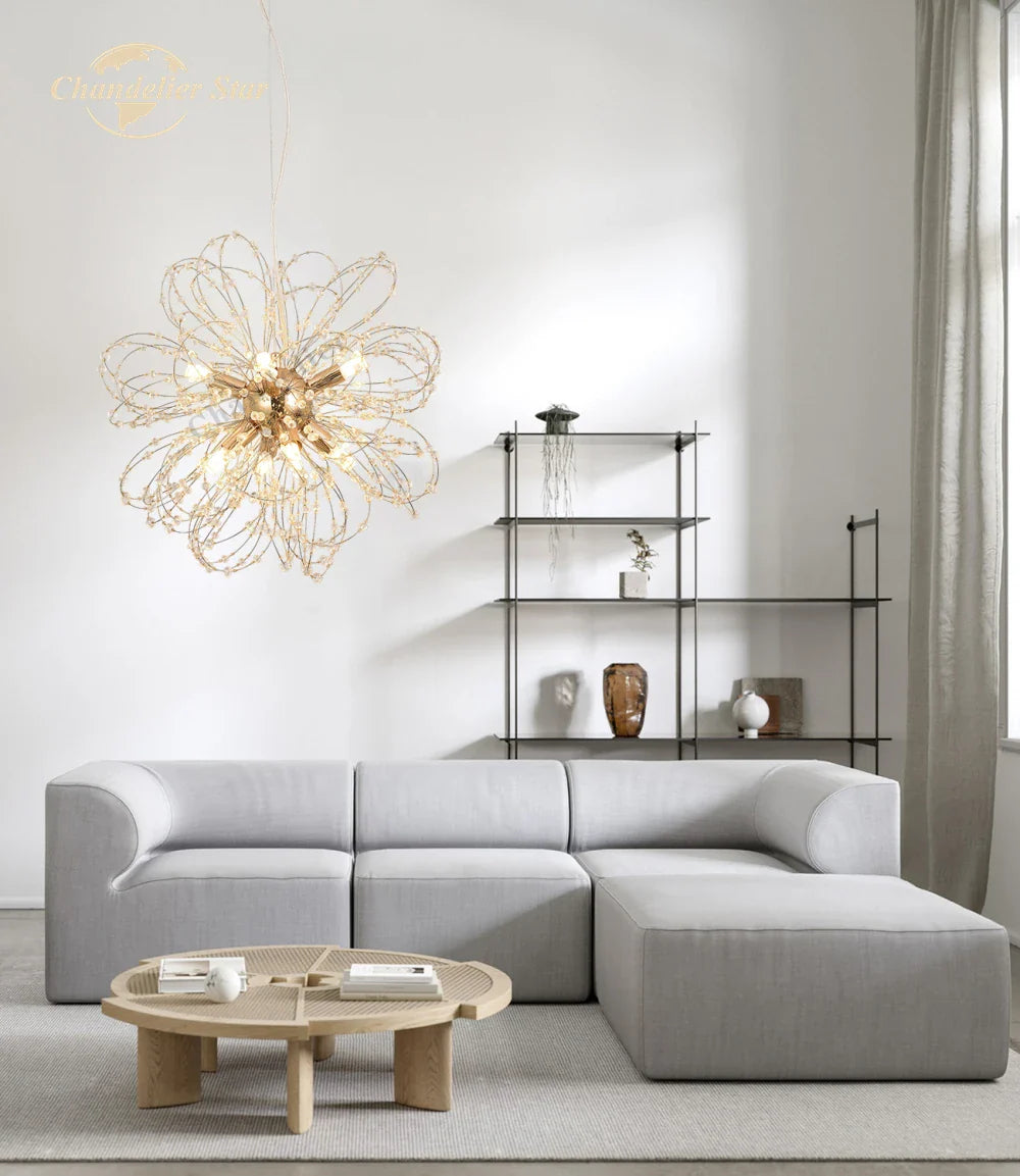 Afralia™ Nordic Dandelion Crystal LED Chandelier: Modern Sunflowers Pendant Light for Bedroom & Living Room