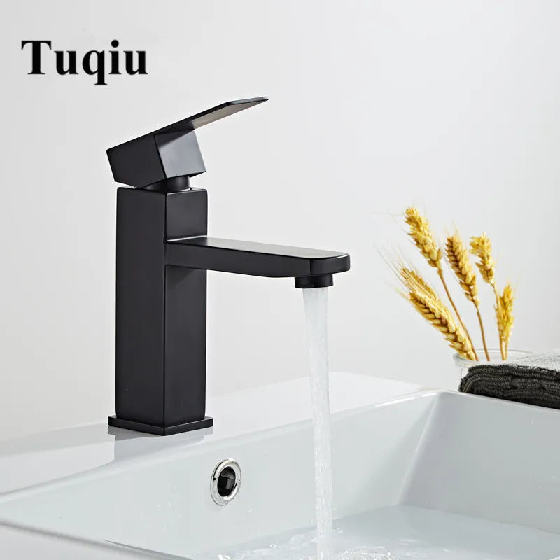 Afralia™ Black Baking Stainless Steel Basin Faucet - Hot Cold Bathroom Sink Mixer