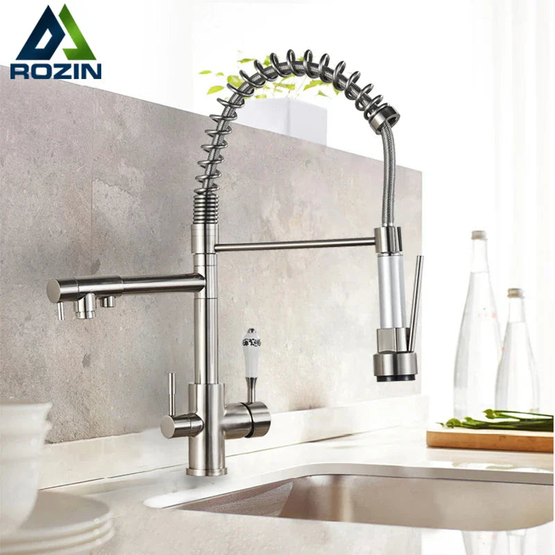 Afralia™ Dual Spout Pull Down Kitchen Faucet with Filter & Purification System