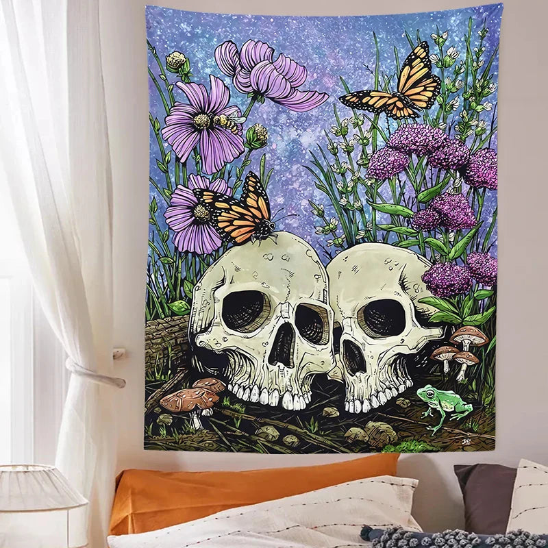 Afralia™ Psychedelic Skull Flower Butterfly Tapestry Wall Hanging Art for Home Decor