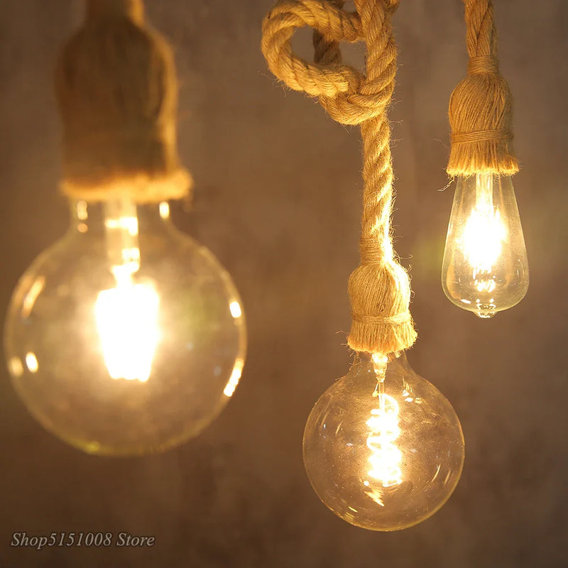 Afralia™ Vintage Hemp Rope Pendant Lights for Living Room Kitchen Home Decor