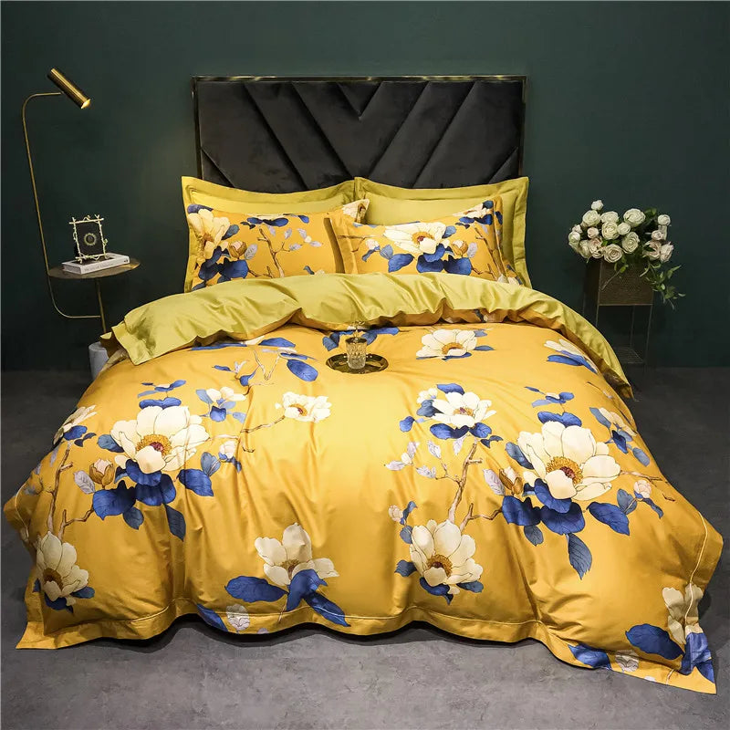 Afralia™ 1400TC Egyptian Cotton Bird Floral Bedding Set - Luxury 4Pcs