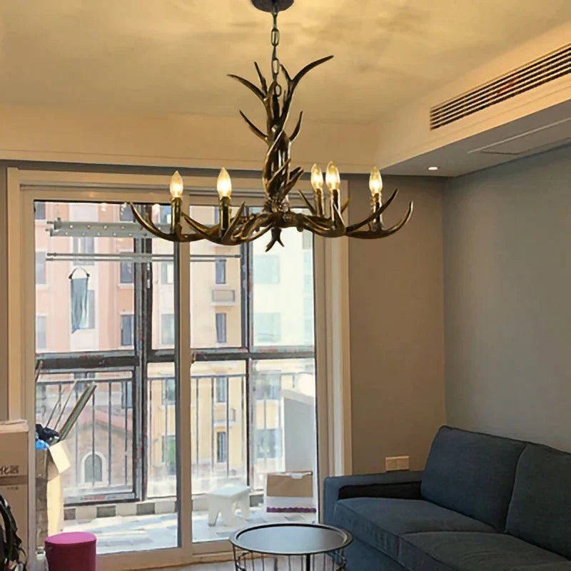 Afralia™ Antler Resin Chandelier: American Country Retro Style LED Hanging Lamp