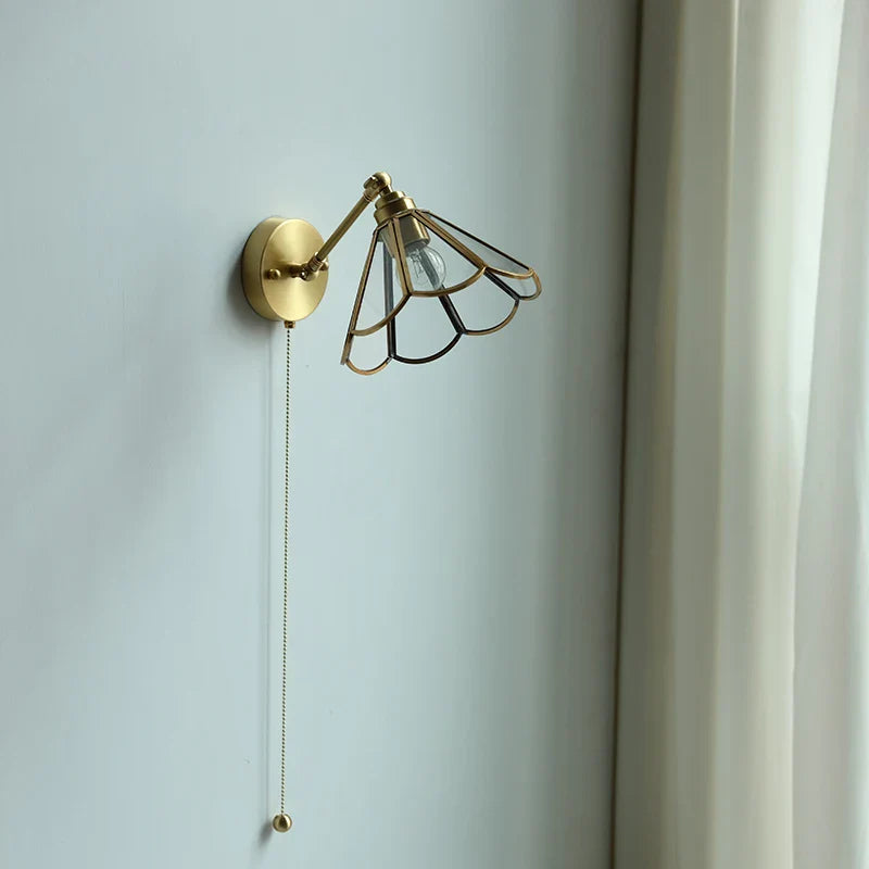 Afralia™ Copper Wall Sconce Glass Nordic Wall Lamp LED Pull Chain Switch