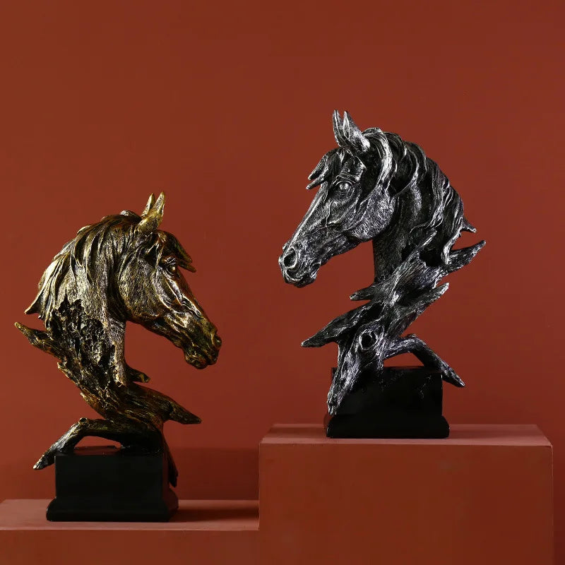 Afralia™ Country Resin Horsehead Figurine: Creative Animal Statue for Modern Home & Office Decor