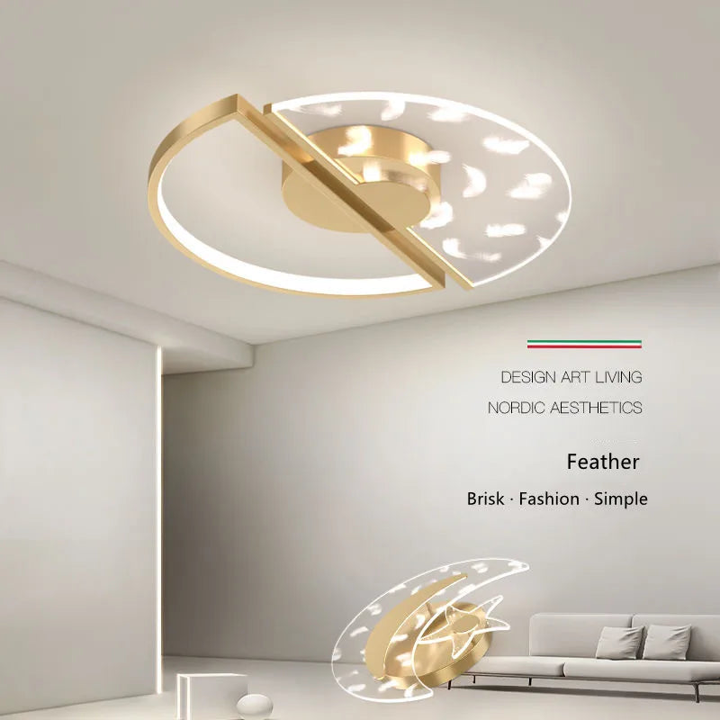 Afralia™ Luxury LED Feather Ceiling Lamp for Bedroom & Living Room Lighting